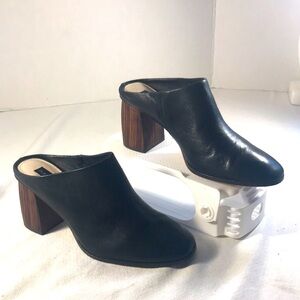 Sanctuary Women’s Boss Black Leather Chunky Wood Look Heel Slip On Mule Shoes 9M